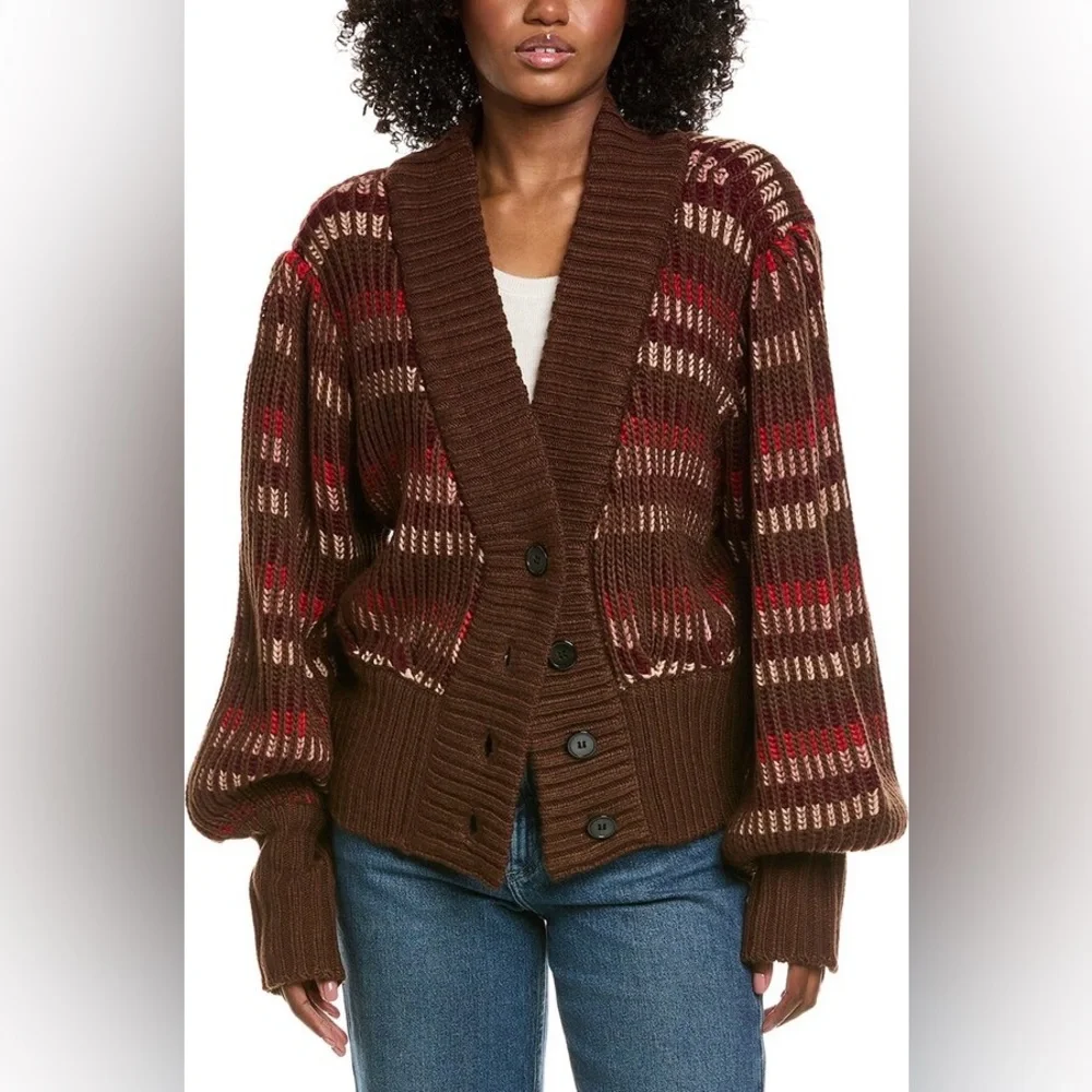 FARM Rio Striped Ribbed-knit Cardigan S - Picture 4 of 8